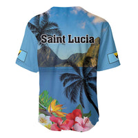 Saint Lucia Pitons Baseball Jersey With Hibiscus Flowers - Wonder Print Shop