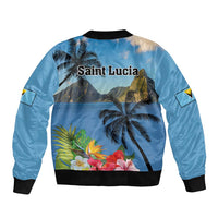 Saint Lucia Pitons Bomber Jacket With Hibiscus Flowers - Wonder Print Shop
