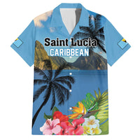Saint Lucia Pitons Family Matching Off The Shoulder Long Sleeve Dress and Hawaiian Shirt With Hibiscus Flowers - Wonder Print Shop