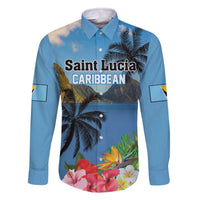 Saint Lucia Pitons Family Matching Off Shoulder Short Dress and Hawaiian Shirt With Hibiscus Flowers - Wonder Print Shop