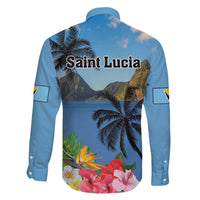Saint Lucia Pitons Family Matching Off Shoulder Short Dress and Hawaiian Shirt With Hibiscus Flowers - Wonder Print Shop