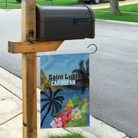 Saint Lucia Pitons Garden Flag With Hibiscus Flowers - Wonder Print Shop