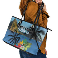 Saint Lucia Pitons Leather Tote Bag With Hibiscus Flowers - Wonder Print Shop
