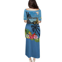 Saint Lucia Pitons Puletasi With Hibiscus Flowers - Wonder Print Shop