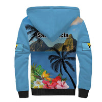 Saint Lucia Pitons Sherpa Hoodie With Hibiscus Flowers - Wonder Print Shop