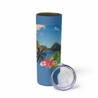 Saint Lucia Pitons Skinny Tumbler With Hibiscus Flowers - Wonder Print Shop