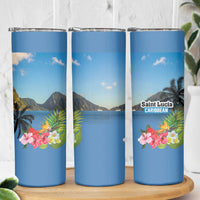 Saint Lucia Pitons Skinny Tumbler With Hibiscus Flowers - Wonder Print Shop