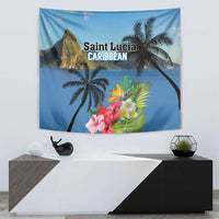 Saint Lucia Pitons Tapestry With Hibiscus Flowers - Wonder Print Shop