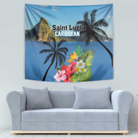 Saint Lucia Pitons Tapestry With Hibiscus Flowers - Wonder Print Shop