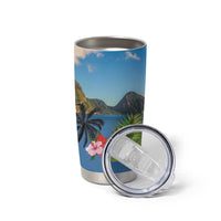 Saint Lucia Pitons Tumbler Cup With Hibiscus Flowers - Wonder Print Shop