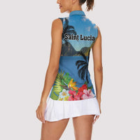 Saint Lucia Pitons Women Sleeveless Polo Shirt With Hibiscus Flowers - Wonder Print Shop