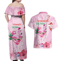 Bahamas Flamingo Christmas Couples Matching Off Shoulder Maxi Dress and Hawaiian Shirt Merry Flocking - Wonder Print Shop