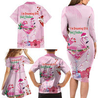Bahamas Flamingo Christmas Family Matching Long Sleeve Bodycon Dress and Hawaiian Shirt Merry Flocking - Wonder Print Shop