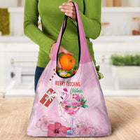 Bahamas Flamingo Christmas Grocery Bag Merry Flocking