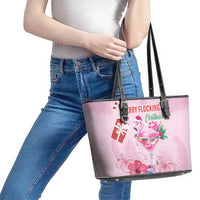 Bahamas Flamingo Christmas Leather Tote Bag Merry Flocking - Wonder Print Shop