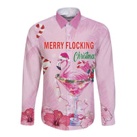 Bahamas Flamingo Christmas Long Sleeve Button Shirt Merry Flocking - Wonder Print Shop