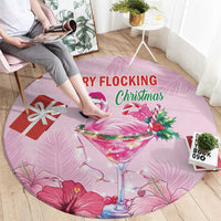 Bahamas Flamingo Christmas Round Carpet Merry Flocking