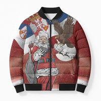 Serbia Santa Christmas Bomber Puffer Jacket Christmas Serbian Eagle Flag Style - Wonder Print Shop