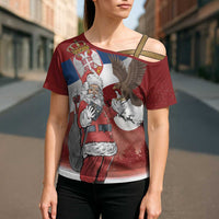 Serbia Santa Christmas Cross Shoulder Shirt Christmas Serbian Eagle Flag Style - Wonder Print Shop
