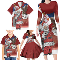Serbia Santa Christmas Family Matching Long Sleeve Bodycon Dress and Hawaiian Shirt Christmas Serbian Eagle Flag Style - Wonder Print Shop