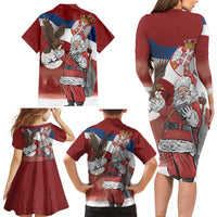 Serbia Santa Christmas Family Matching Long Sleeve Bodycon Dress and Hawaiian Shirt Christmas Serbian Eagle Flag Style - Wonder Print Shop