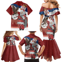 Serbia Santa Christmas Family Matching Mermaid Dress and Hawaiian Shirt Christmas Serbian Eagle Flag Style - Wonder Print Shop