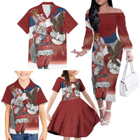 Serbia Santa Christmas Family Matching Off The Shoulder Long Sleeve Dress and Hawaiian Shirt Christmas Serbian Eagle Flag Style - Wonder Print Shop
