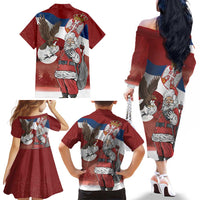 Serbia Santa Christmas Family Matching Off The Shoulder Long Sleeve Dress and Hawaiian Shirt Christmas Serbian Eagle Flag Style - Wonder Print Shop