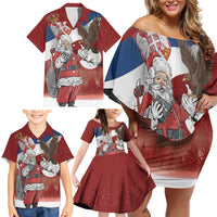 Serbia Santa Christmas Family Matching Off Shoulder Short Dress and Hawaiian Shirt Christmas Serbian Eagle Flag Style - Wonder Print Shop