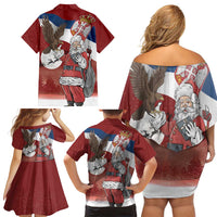 Serbia Santa Christmas Family Matching Off Shoulder Short Dress and Hawaiian Shirt Christmas Serbian Eagle Flag Style - Wonder Print Shop