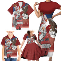 Serbia Santa Christmas Family Matching Short Sleeve Bodycon Dress and Hawaiian Shirt Christmas Serbian Eagle Flag Style - Wonder Print Shop