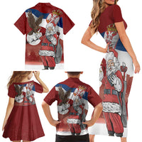 Serbia Santa Christmas Family Matching Short Sleeve Bodycon Dress and Hawaiian Shirt Christmas Serbian Eagle Flag Style - Wonder Print Shop