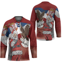 Serbia Santa Christmas Hockey Jersey Christmas Serbian Eagle Flag Style - Wonder Print Shop
