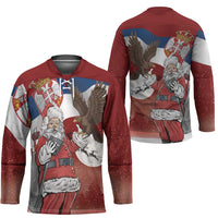 Serbia Santa Christmas Hockey Jersey Christmas Serbian Eagle Flag Style - Wonder Print Shop