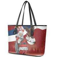 Serbia Santa Christmas Leather Tote Bag Christmas Serbian Eagle Flag Style - Wonder Print Shop