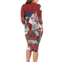 Serbia Santa Christmas Long Sleeve Bodycon Dress Christmas Serbian Eagle Flag Style - Wonder Print Shop