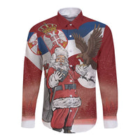 Serbia Santa Christmas Long Sleeve Button Shirt Christmas Serbian Eagle Flag Style - Wonder Print Shop