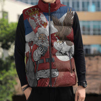 Serbia Santa Christmas Sleeveless Puffer Jacket Christmas Serbian Eagle Flag Style - Wonder Print Shop