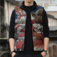 Serbia Santa Christmas Sleeveless Puffer Jacket Christmas Serbian Eagle Flag Style - Wonder Print Shop