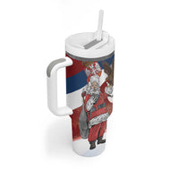 Serbia Santa Christmas Tumbler With Handle Christmas Serbian Eagle Flag Style - Wonder Print Shop