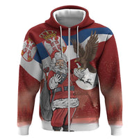 Serbia Santa Christmas Zip Hoodie Christmas Serbian Eagle Flag Style - Wonder Print Shop