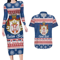 Serbia Christmas Couples Matching Long Sleeve Bodycon Dress and Hawaiian Shirt Coat Of Arms Srecan Bozic - Wonder Print Shop