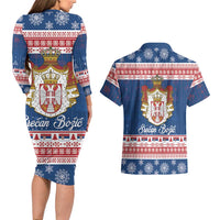 Serbia Christmas Couples Matching Long Sleeve Bodycon Dress and Hawaiian Shirt Coat Of Arms Srecan Bozic - Wonder Print Shop