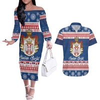 Serbia Christmas Couples Matching Off The Shoulder Long Sleeve Dress and Hawaiian Shirt Coat Of Arms Srecan Bozic - Wonder Print Shop