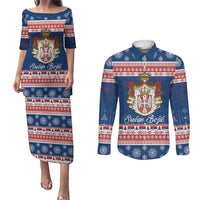Serbia Christmas Couples Matching Puletasi and Long Sleeve Button Shirt Coat Of Arms Srecan Bozic - Wonder Print Shop