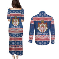 Serbia Christmas Couples Matching Puletasi and Long Sleeve Button Shirt Coat Of Arms Srecan Bozic - Wonder Print Shop