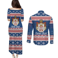 Serbia Christmas Couples Matching Puletasi and Long Sleeve Button Shirt Coat Of Arms Srecan Bozic - Wonder Print Shop