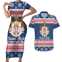 Serbia Christmas Couples Matching Short Sleeve Bodycon Dress and Hawaiian Shirt Coat Of Arms Srecan Bozic - Wonder Print Shop