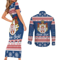 Serbia Christmas Couples Matching Short Sleeve Bodycon Dress and Long Sleeve Button Shirt Coat Of Arms Srecan Bozic - Wonder Print Shop