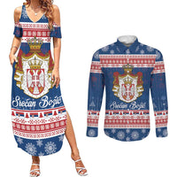 Serbia Christmas Couples Matching Summer Maxi Dress and Long Sleeve Button Shirt Coat Of Arms Srecan Bozic - Wonder Print Shop
